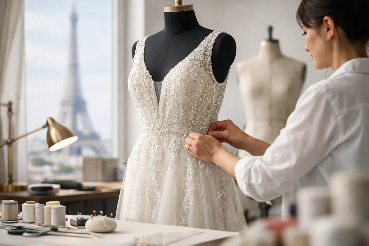 Fabrication artisanale robe de luxe à Paris