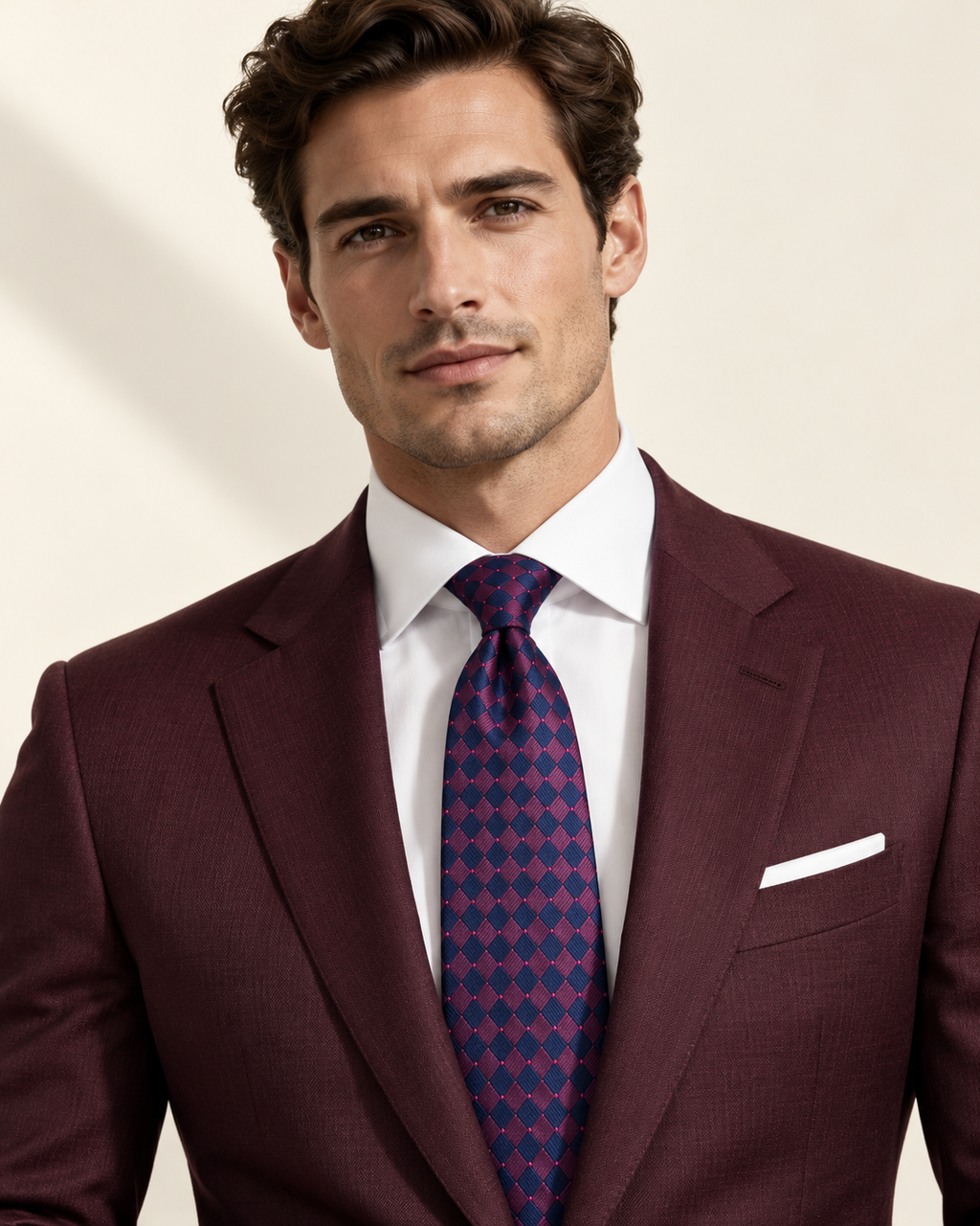 Cravate Marbeuf — jacquard de soie bleu marine et prune