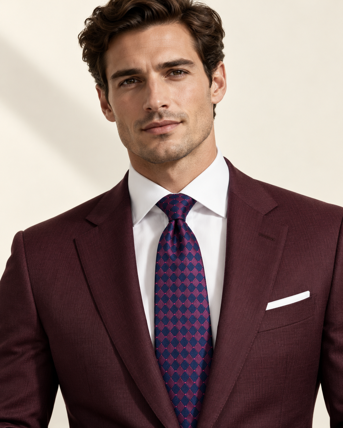 Cravate Marbeuf — jacquard de soie bleu marine et prune