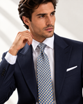 Cravate Auber — jacquard de soie à damier bleu et doré