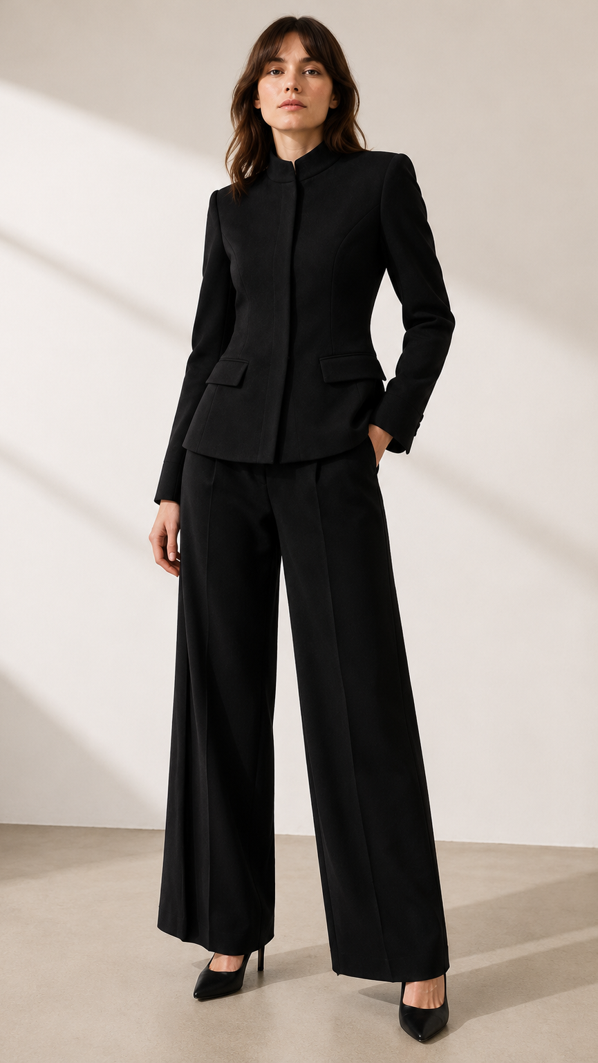  Veste Passy Noire

La Veste Passy Noire incarne l'élégance contemporaine à travers une silhouette structurée, féminine et intemporelle. Pensée pour les femmes exigeantes, cette **veste de tailleur noire** sublime naturellement la silhouette grâce à ses découpes cintrées, son **col officier** épuré et sa fermeture invisible, qui lui confèrent une allure minimaliste et sophistiquée.

Confectionnée avec le plus grand soin dans les ateliers de **MAISON HIND KROUSSA PARIS**, cette **veste haut de gamme fa