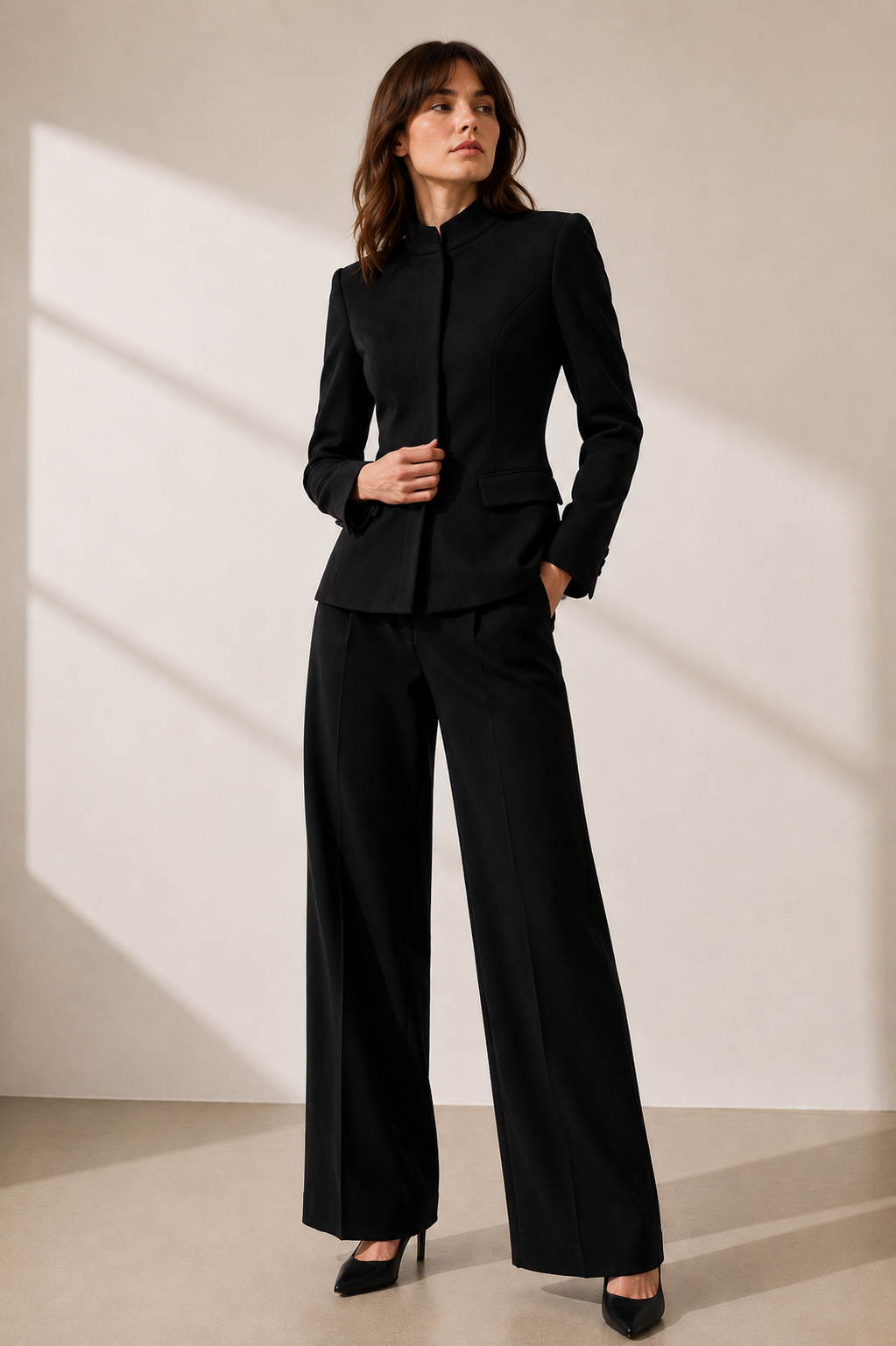Veste Passy Noire

La Veste Passy Noire incarne l'élégance contemporaine à travers une silhouette structurée, féminine et intemporelle. Pensée pour les femmes exigeantes, cette veste de tailleur noire sublime naturellement la silhouette grâce à ses découpes cintrées, son col officier épuré et sa fermeture invisible, qui lui confèrent une allure minimaliste et sophistiquée.

Confectionnée avec le plus grand soin dans les ateliers de **MAISON HIND KROUSSA PARIS, cette veste haut de gamme fa