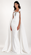 Robe Lampétie et cape Circé, blanche — Vue de face, silhouette entière