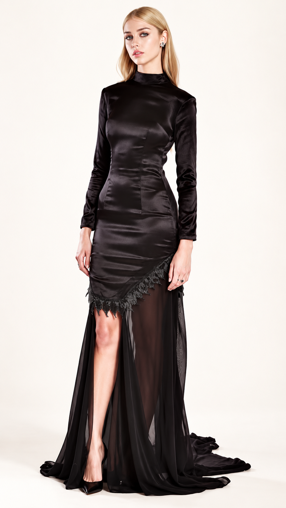 Robe Aphaïa, noire — Vue de face, silhouette entière