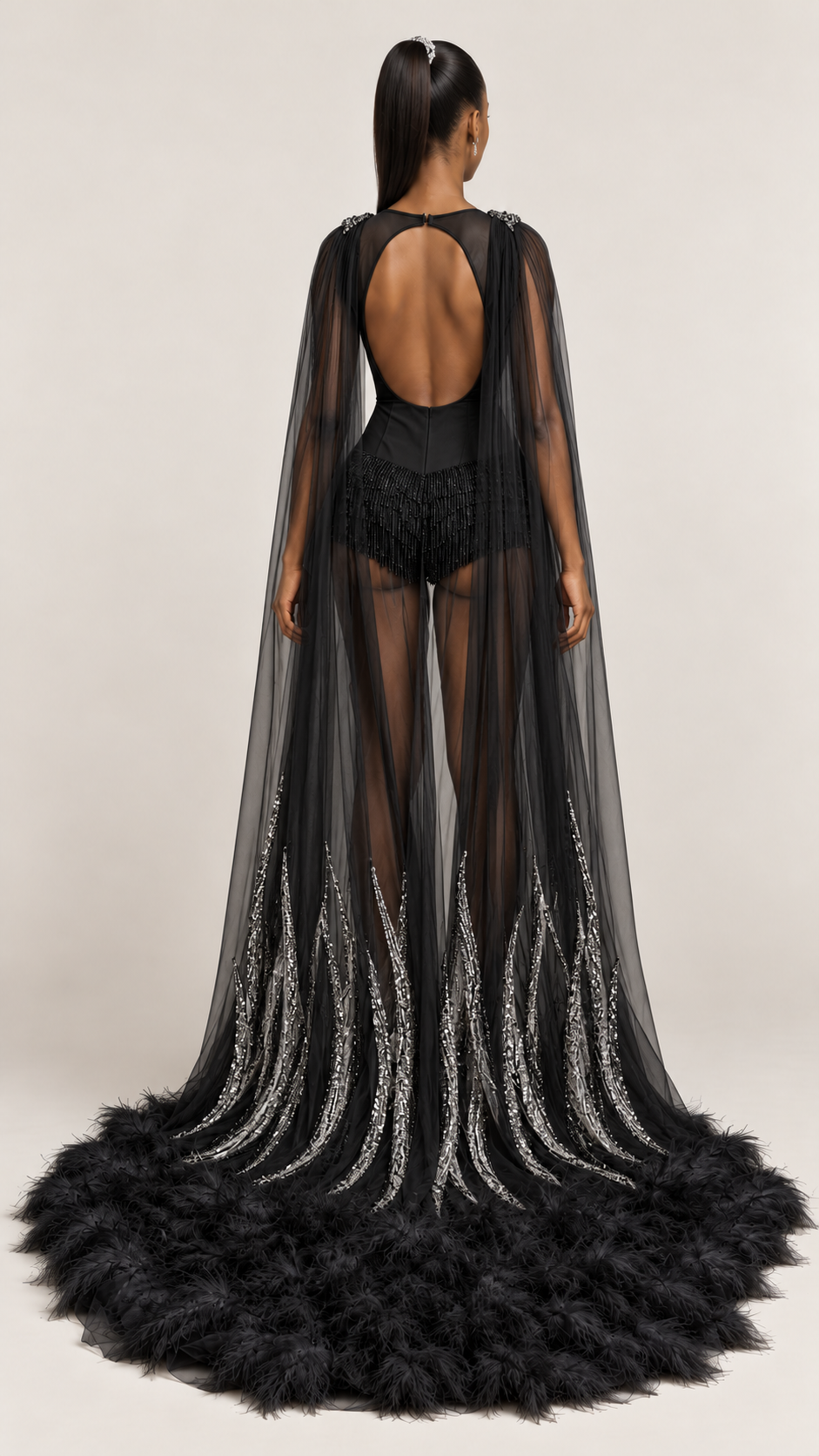 Robe Doris et voile Nésoi, noir — Vue de dos