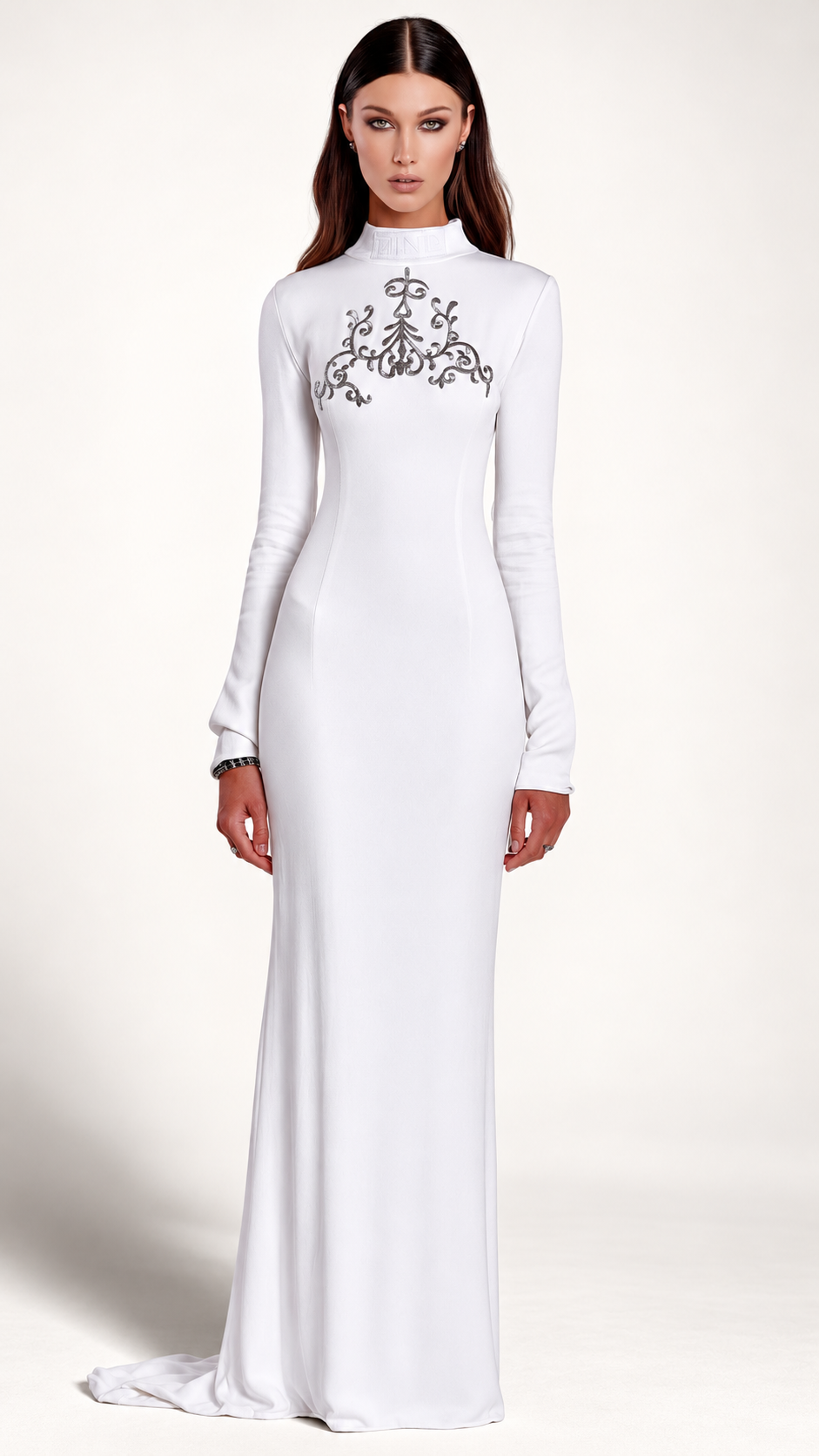 Robe Hébé, blanche — Vue de face, silhouette entière