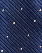 Détail du jacquard Lavoisier bleu marine : côtes diagonales et petits motifs géométriques ivoire tissés.