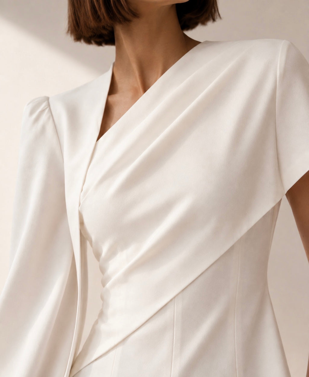 Détail des plis diagonaux d’une blouse blanche
