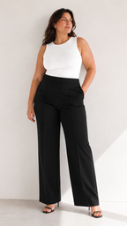 Pantalón negro de cintura alta con top blanco