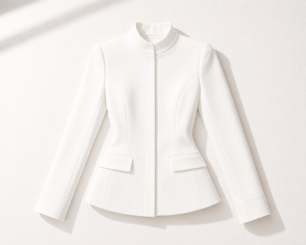 Veste blanche structurée à col montant présentée seule