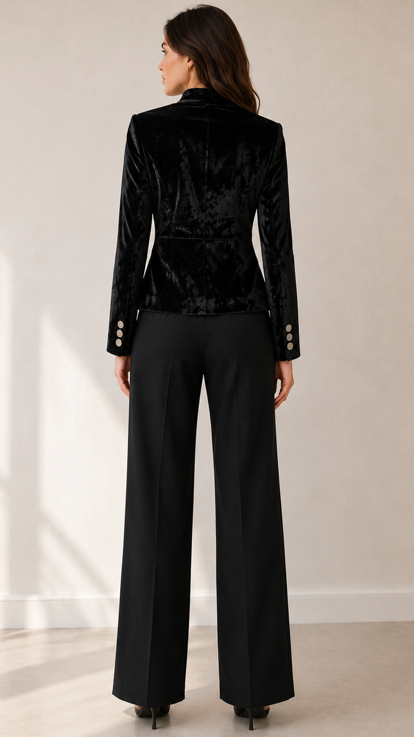 Veste en Velours Martelé

Élégante et intemporelle, cette veste en velours martelé incarne le raffinement de la Maison Hind Kroussa Paris. Sa coupe structurée met en valeur la silhouette avec subtilité, tandis que son col officier et ses boutons bijoux lui confèrent une allure sophistiquée et singulière.

Le velours martelé révèle de délicates variations de lumière qui apportent profondeur et caractère à la pièce. Entièrement doublée en soie, elle offre un confort exceptionnel et une sensation de douceur in